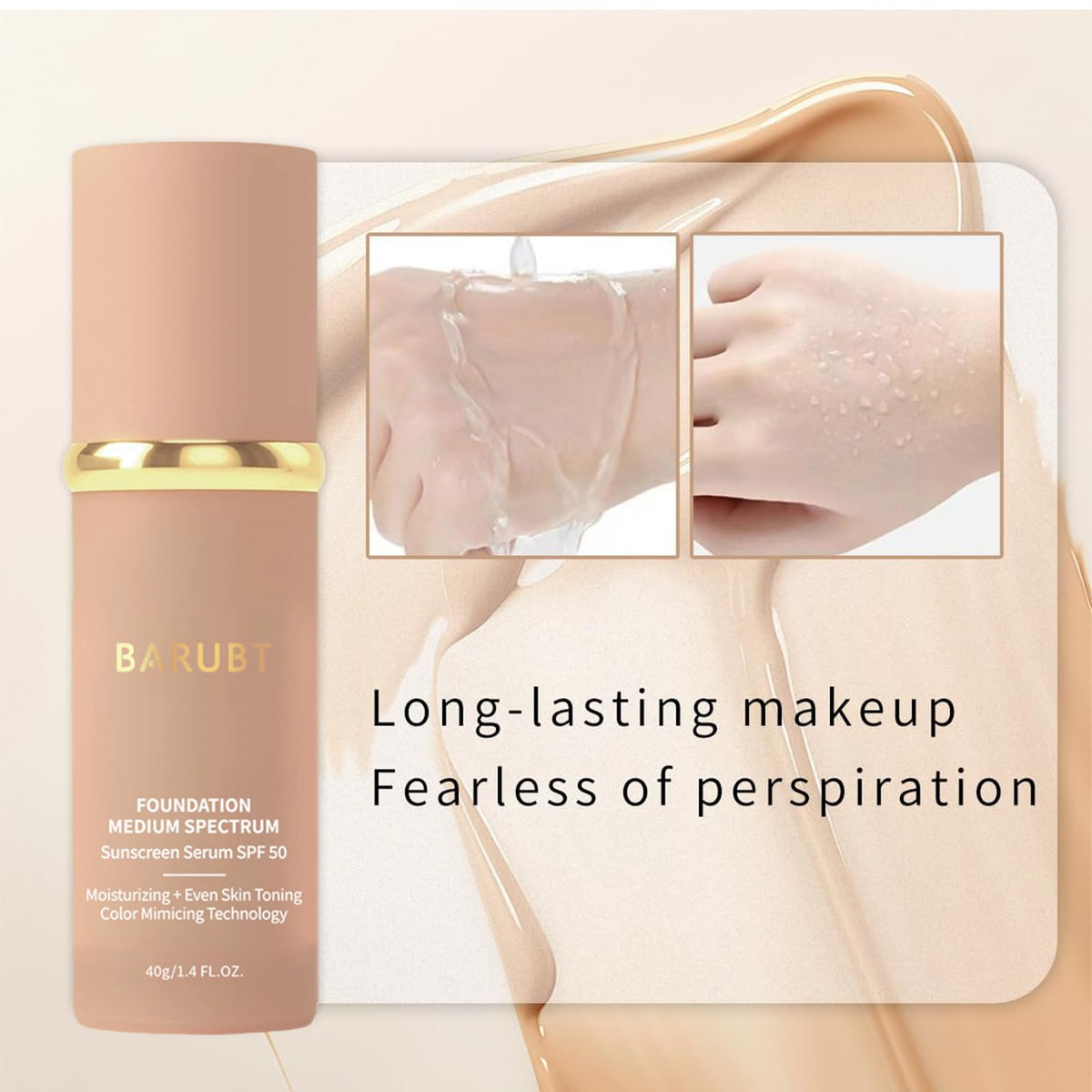 BARUBT waterproof longwear resists sweat for lasting makeup.