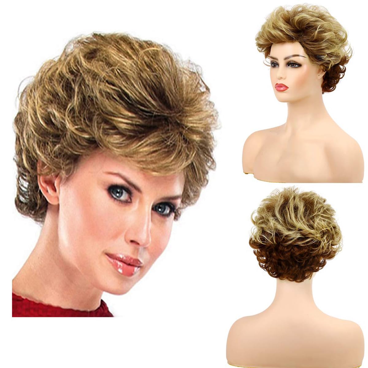 Baruisi short fluffy brown wig front view with natural texture for daily wear