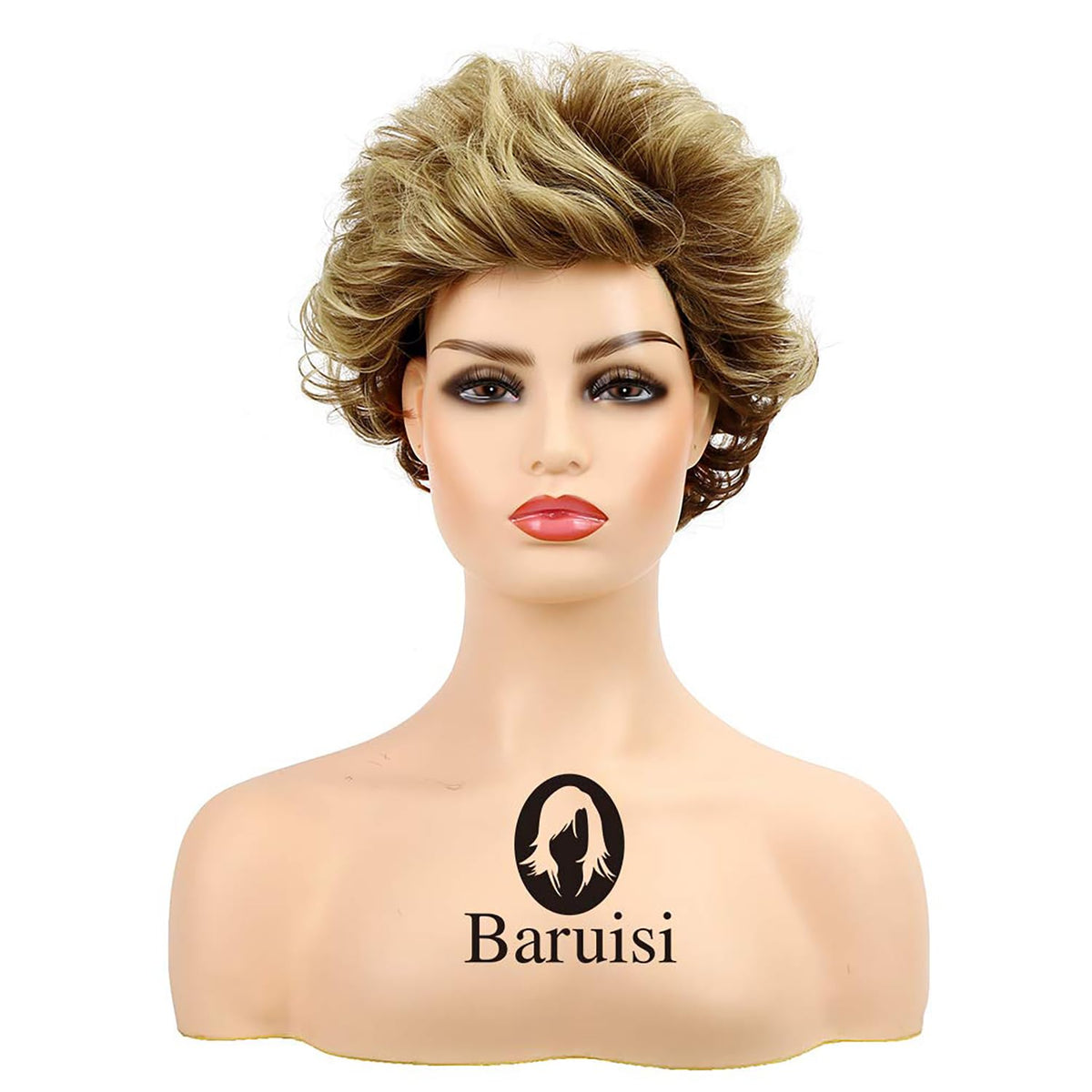 Baruisi wig side profile shows curled ends and bangs for versatile styling