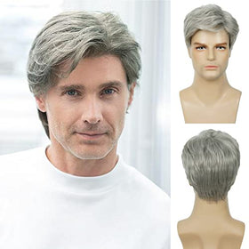 Baruisi short layered silver grey wig front view for daily wear and cosplay.