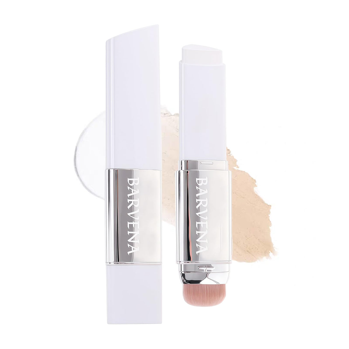 BARVENA Color Changing Foundation Stick with Brush blending on skin for quick, natural coverage.