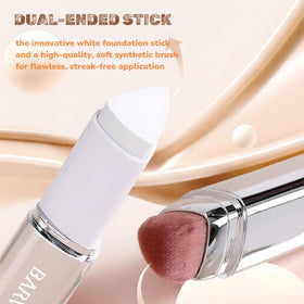 BARVENA color-changing formula shown in close-up, adapting to skin tone while blending.