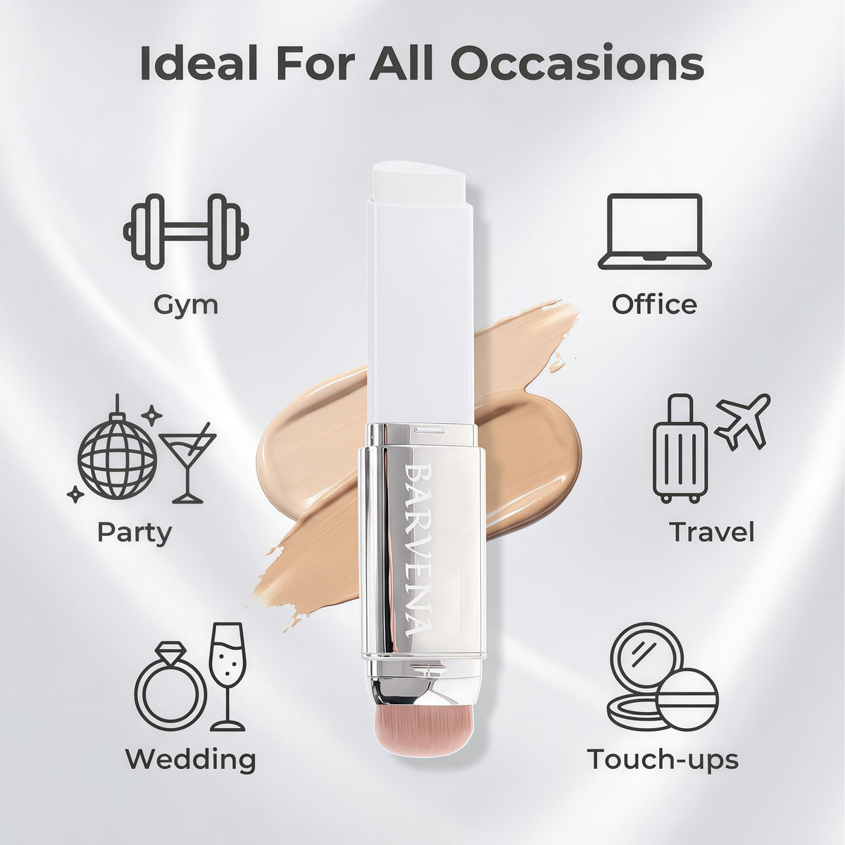 BARVENA tocopherol-silica infused blend nourishes skin texture during coverage.