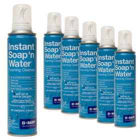 BASF Instant Soap n Water can front view, compact travel-size cleanliness on the go