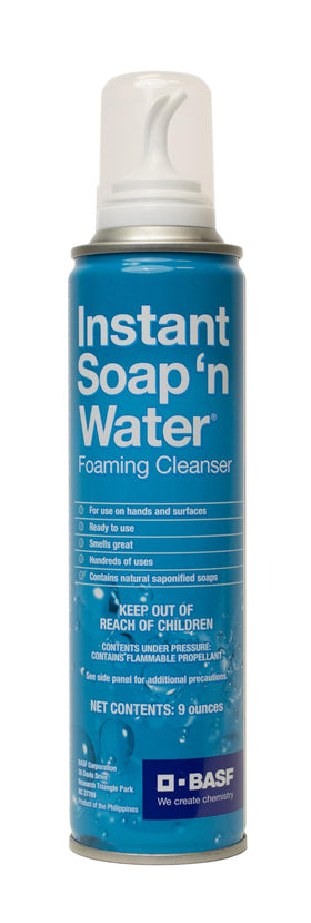 BASF Instant Soap 'n Water foaming cleanser bottle for quick hand wash on the go.