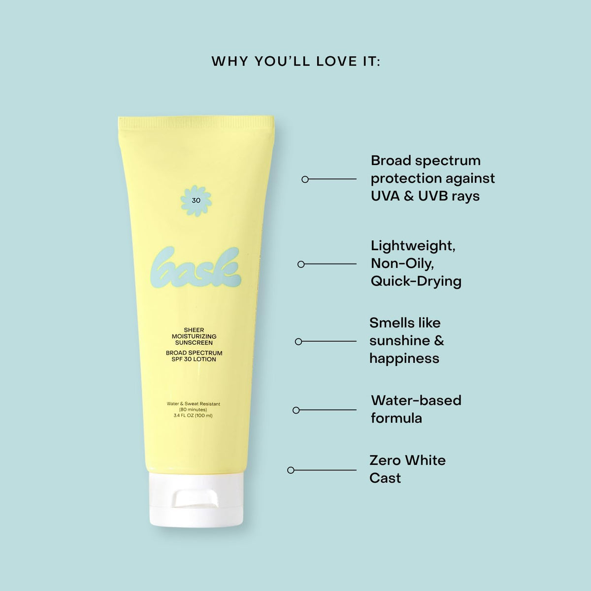 Bask SPF 30 applied to arm demonstrates sheer coverage.