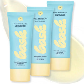 Bask SPF 40 invisible gel sunscreen on smooth skin for lightweight daily protection