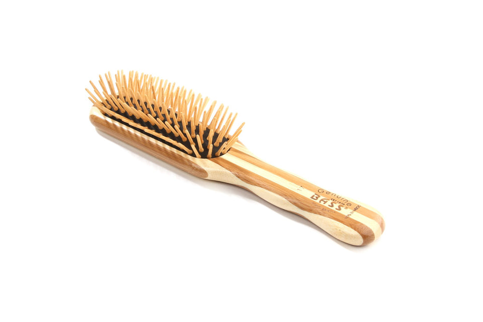Bass Prostyle Bamboo Brush handle close-up highlighting sustainable design and finish