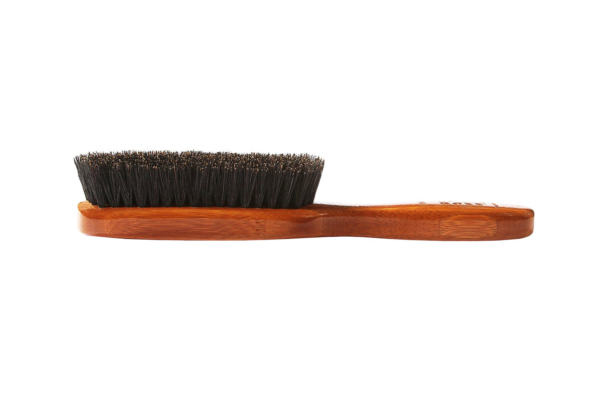 Bass semi oval boar wood brush full view demonstrates balanced design for easy grooming.