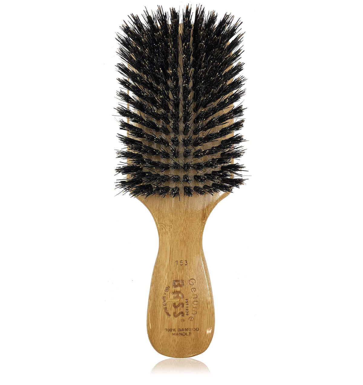 Bass wild boar bristle brush close-up showing natural shine and conditioning.