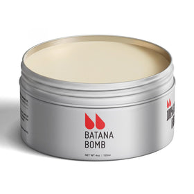 Batana Bomb Beard Balm Unscented jar showing pure batana oil for sensitive skin.