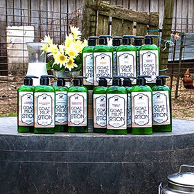 Hand applying Bates Family Farm lotion after shower for hydration.