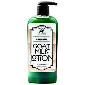 Bates Family Farm unscented goat milk lotion 8oz bottle closeup showing gentle hydration