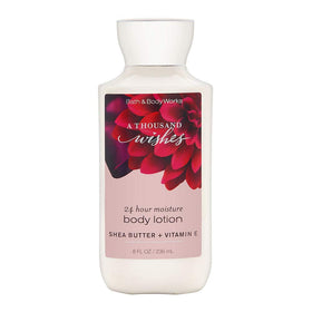 Bath & Body Works A Thousand Wishes bottle on a vanity, hydrating and uplifting scent.