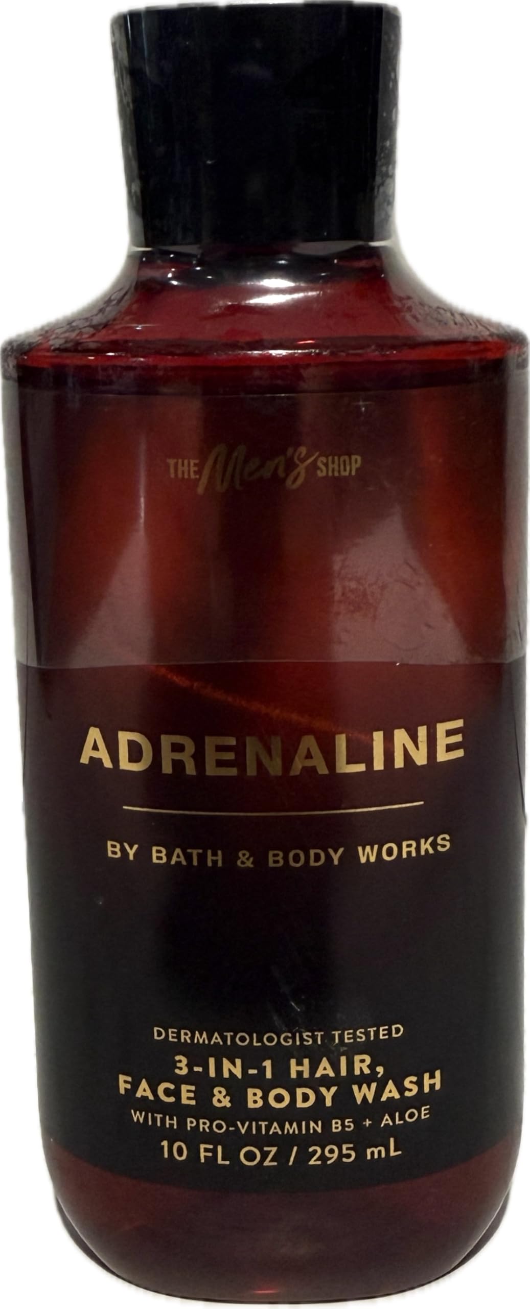 Bath and Body Works Adrenaline bottle close-up, energizing morning shower cue