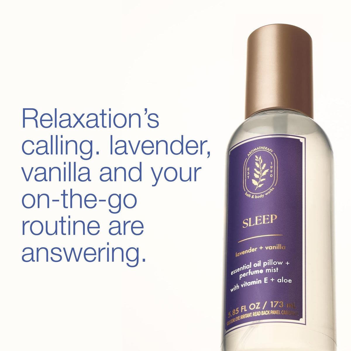 Bath and Body Works Aromatherapy Lavender Vanilla Mist pillow spray creates soothing nightly ambience