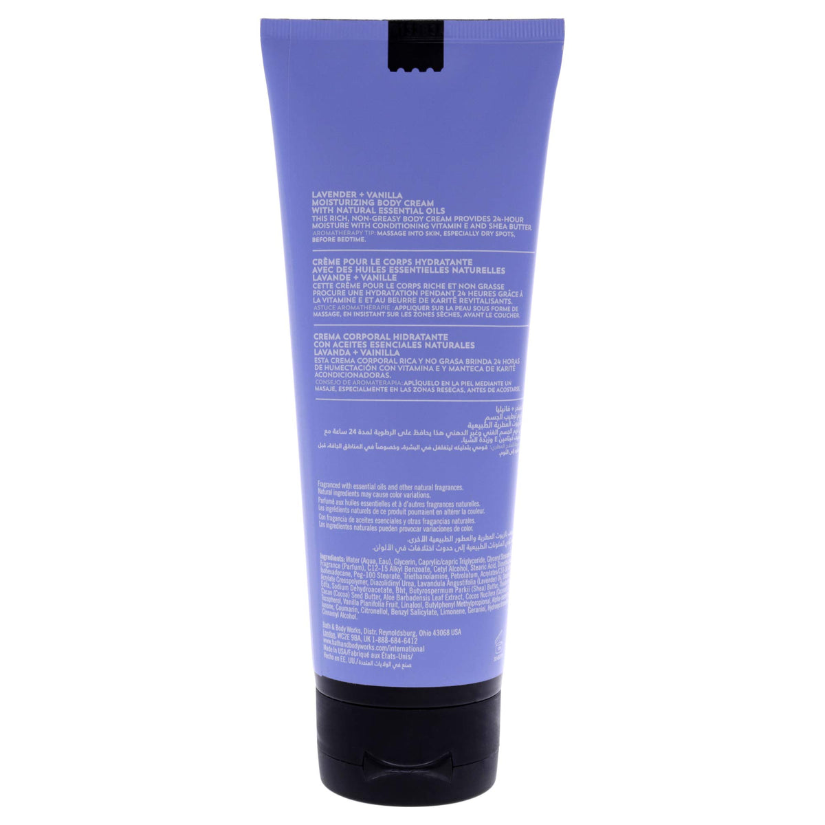 Bath & Body Works Aromatherapy Sleep lavender-vanilla cream applied for lasting hydration.