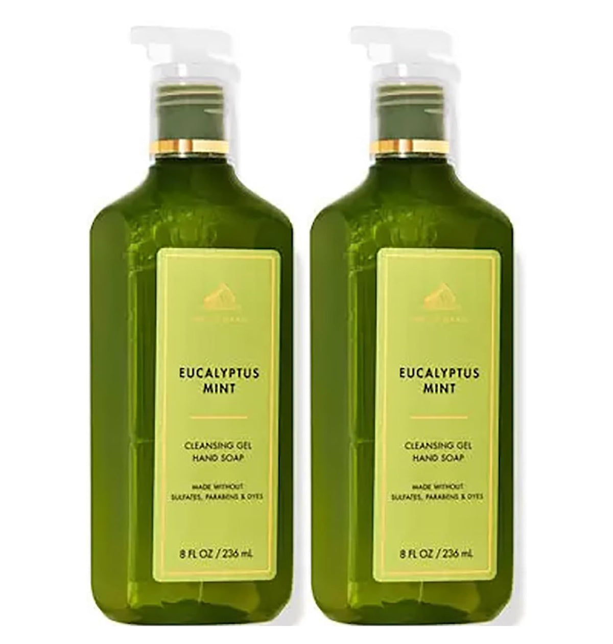 Bath and Body Works cleansing gel hand soap bottle with eucalyptus spearmint scent for refreshing hand washing.