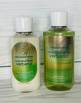 Bath and Body Works Coconut Lime Verbena gel wash bottle, refreshing cleanse with Pro-Vitamin B5 and Aloe.