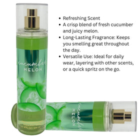 Spray from Bath & Body Works Cucumber Melon Fragrance Mist Splash delivers a quick, uplifting aroma.