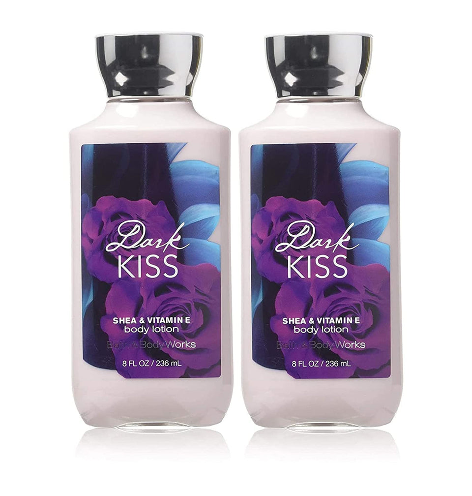 Bath and Body Works Dark Kiss lotion set with two 8 oz bottles for daily hydration.