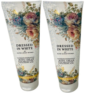 Bath & Body Works Dressed In White body cream front view, hydrates skin with a clean, fresh scent.