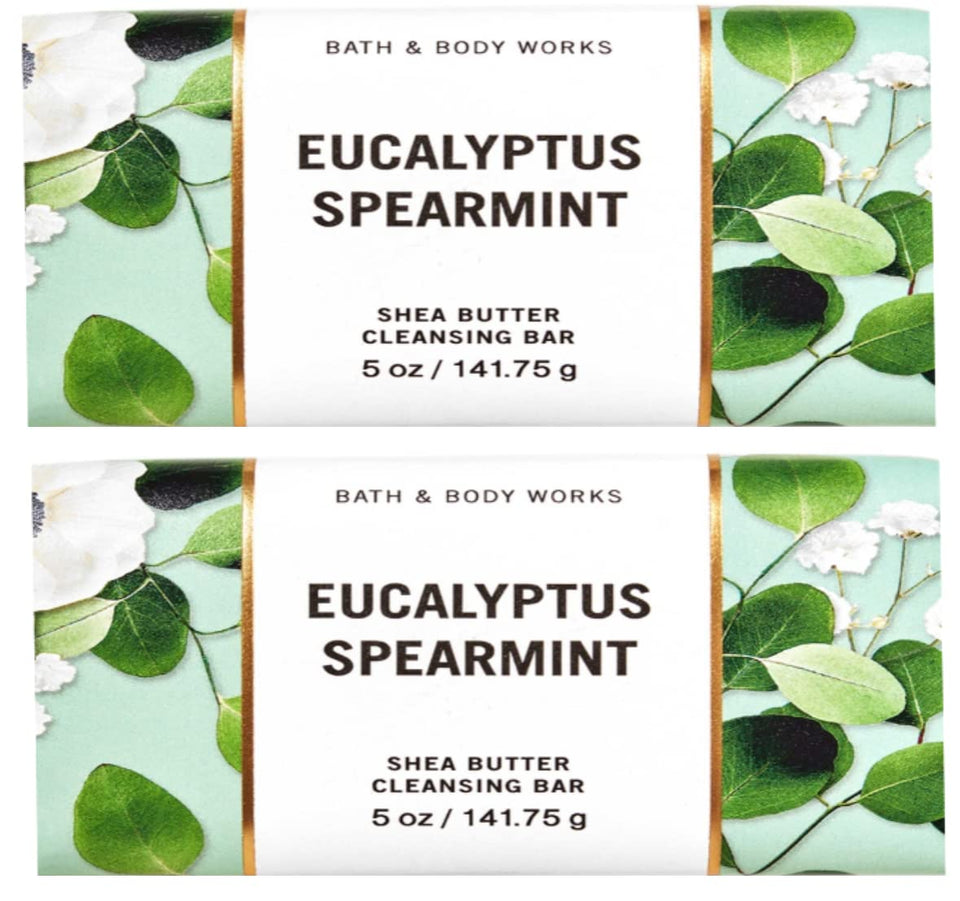 Bath & Body Works Eucalyptus Spearmint bar soap 2-pack for refreshing, hydrating cleanse.
