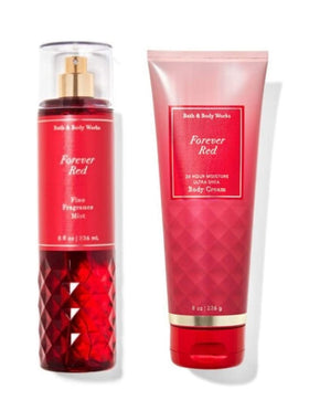 Bath & Body Works Forever Red gift set with fragrance mist and body cream.