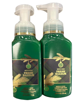 Closeup of Bath & Body Works Fresh Balsam foaming soap, forest scent ideal for hand care.