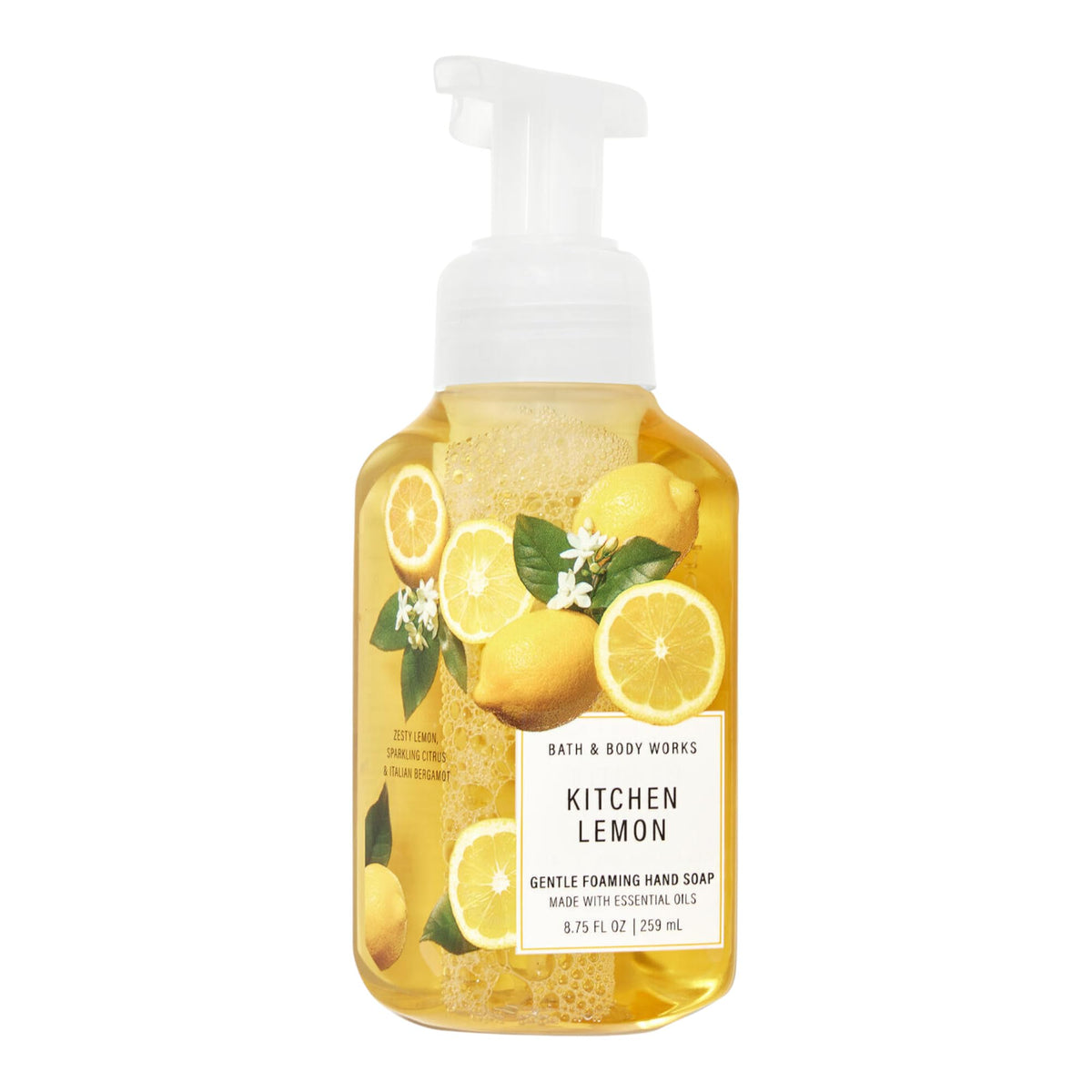 Bath and Body Works Gentle Foaming Hand Soap Kitchen Lemon cleanses hands with soft foam.
