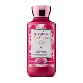 Bath & Body Works Gingham Gorgeous lotion bottle shows fast-absorbing hydration for daily skin care.
