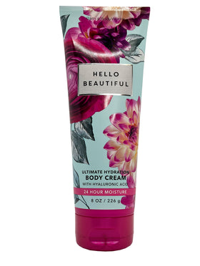 Bath and Body Works Hello Beautiful Ultra Shea Cream bottle with gardenia jasmine magnolia scent notes