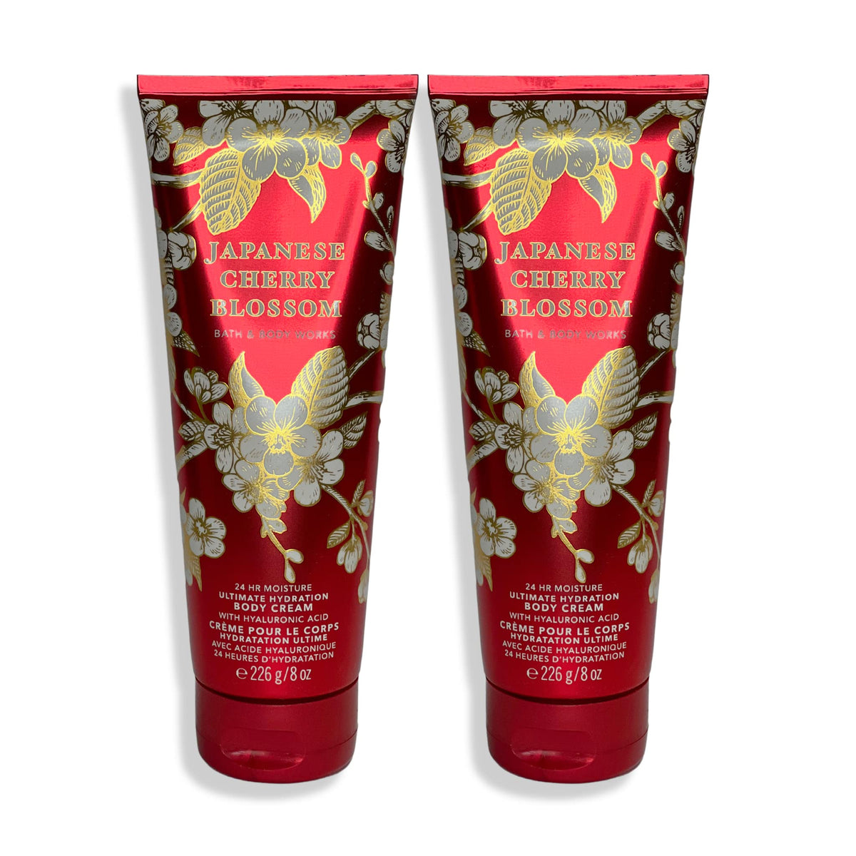 Bath & Body Works Japanese Cherry Blossom body cream bottle close-up for rich hydration.