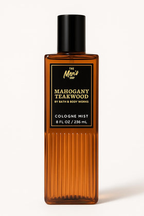 Bath & Body Works Mahogany Teakwood Cologne Mist bottle for a long-lasting woodsy scent.