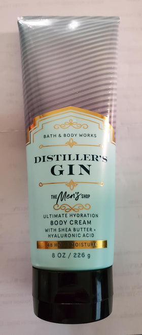 Label close-up of Bath & Body Works Distiller's Gin Cream with citrus notes.