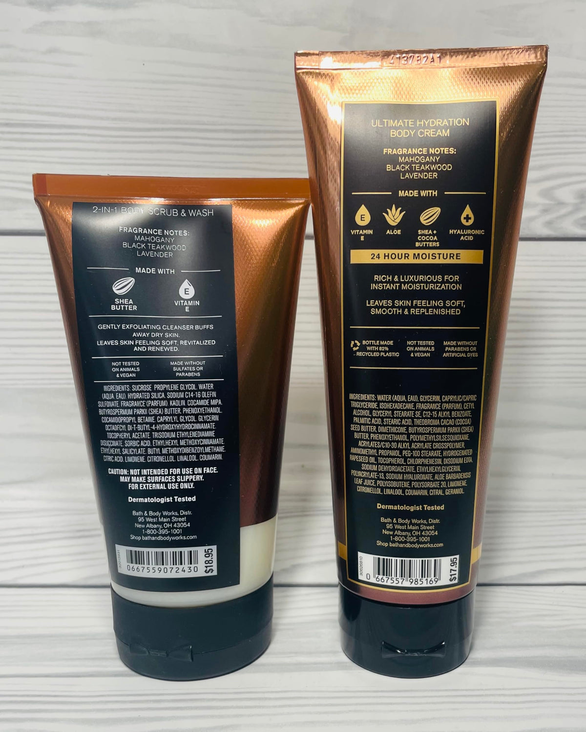 Bath & Body Works Men's Mahogany Teakwood Body Cream delivers deep hydration.