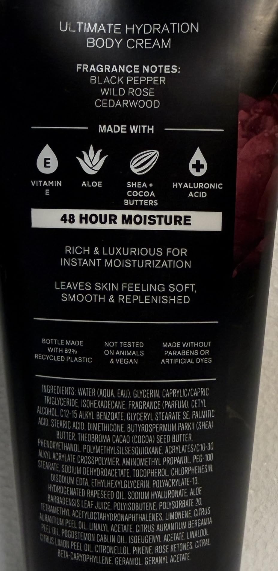 Bath & Body Works Men's Nocturnal Rose cream back view shows scent notes