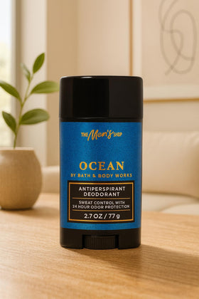 Bath and Body Works Ocean blue cypress scent — crisp, masculine notes.