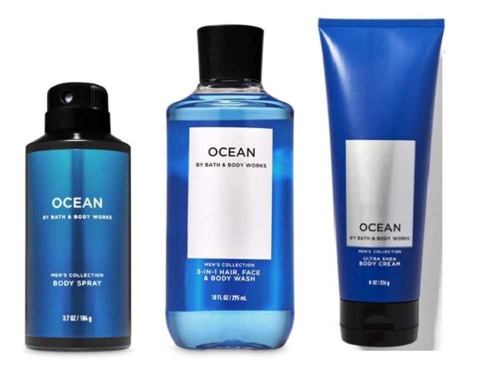 Bath and Body Works Ocean for Men 3pc bundle in sleek packaging.