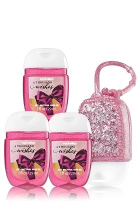 Bath & Body Works Thousand Wishes PocketBac holder with sanitizer for on-the-go use.