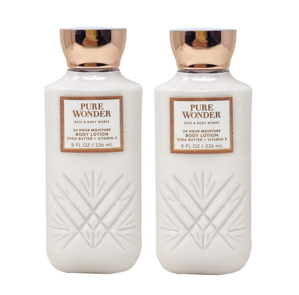 Bath and Body Works Pure Wonder daily nourishing lotion bottle front, convenient 8 oz size for everyday moisturization.