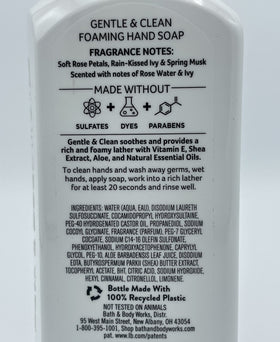 Bath and Body Works Rose Water and Ivy foaming hand soap bottle for refreshing, gentle cleansing.