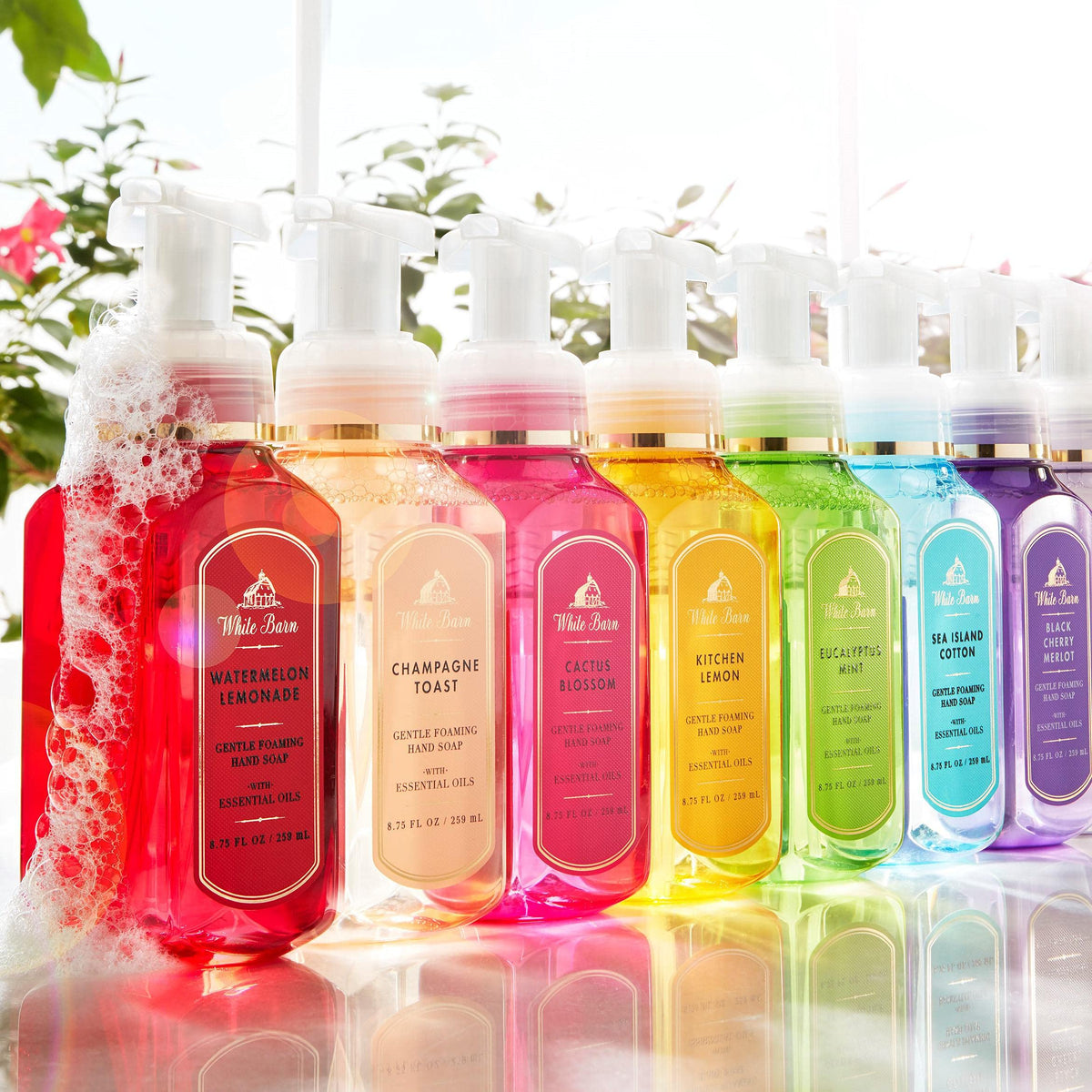 Foaming soap dispenses for quick, comfortable hand washing.