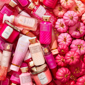 Minimal bathroom decor featuring Bath and Body Works Rose Water and Ivy.