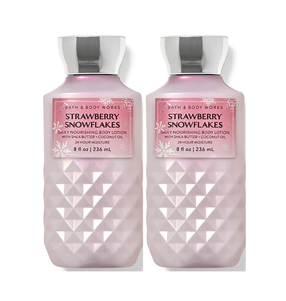 Bath & Body Works Strawberry & Snowflakes bottle for long-lasting moisture and soft skin