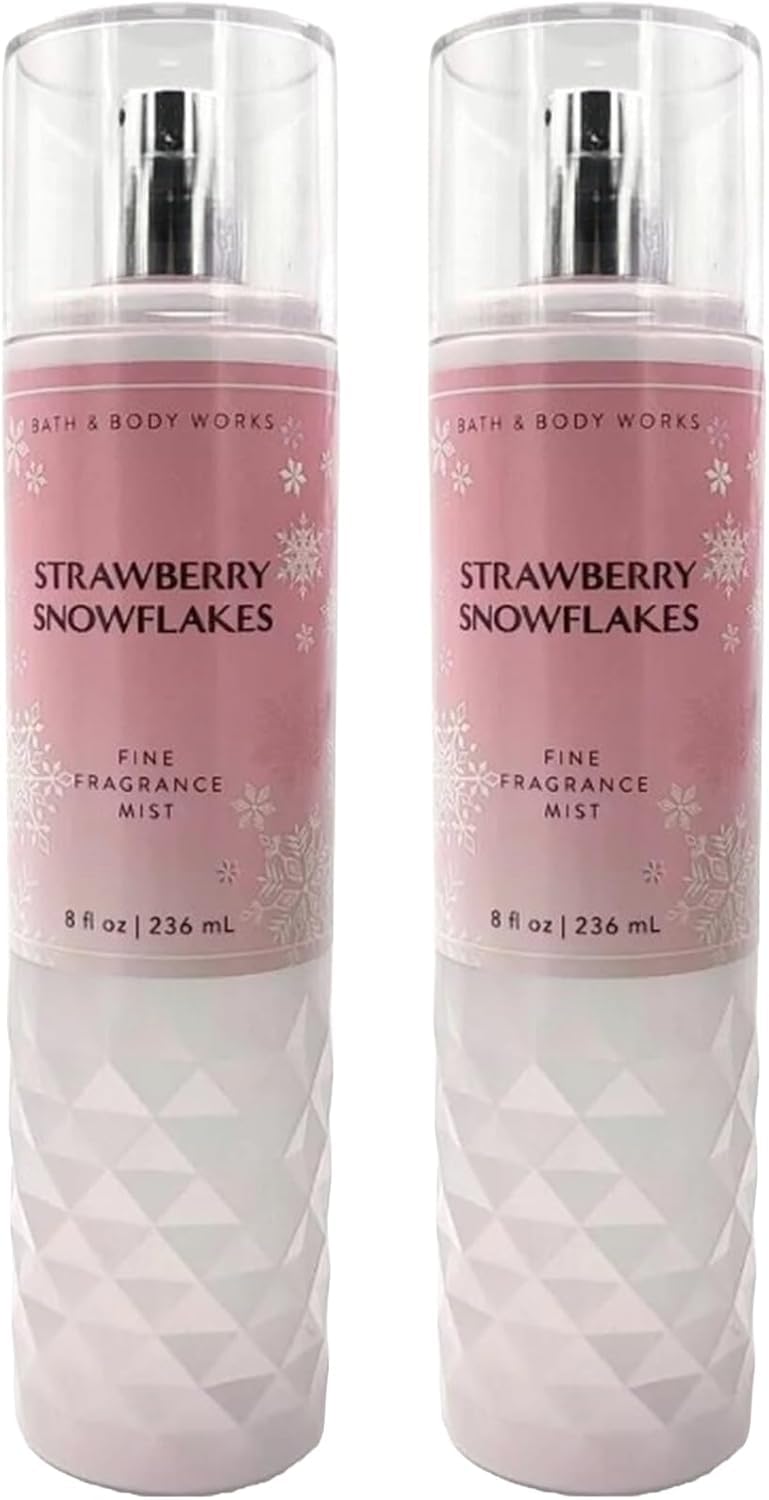 Bath & Body Works Strawberry Snowflakes mist bottle closeup for easy selection