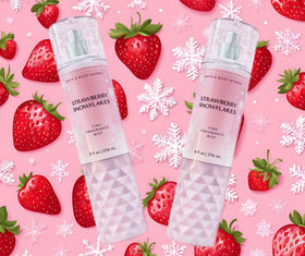 Strawberry Snowflakes display featuring gift-ready mist set