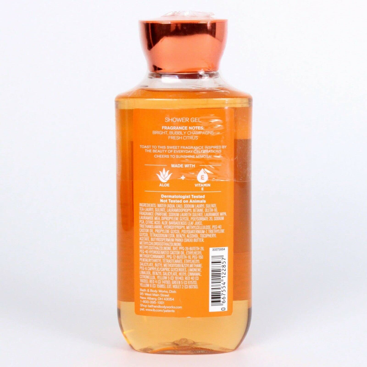 Bath and Body Works Sunshine Mimosa Shower Gel pour showcases a bright, citrusy scent for mornings.