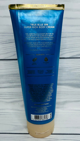 True Blue Spa body cream texture close-up highlights rich shea butter and vitamin E