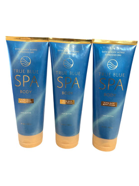 Bath & Body Works True Blue Spa Lay It On Thick 3-pack back view with rich shea butter hydration